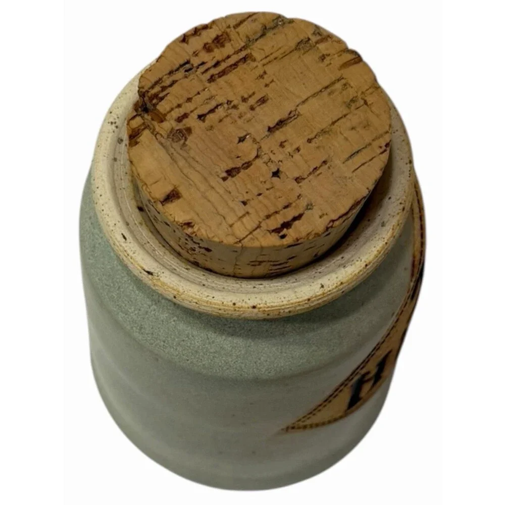 Stoneware Cork Lid Jar 20-20 Hindsight Brophy Pottery Humor Storage Jar Vintage